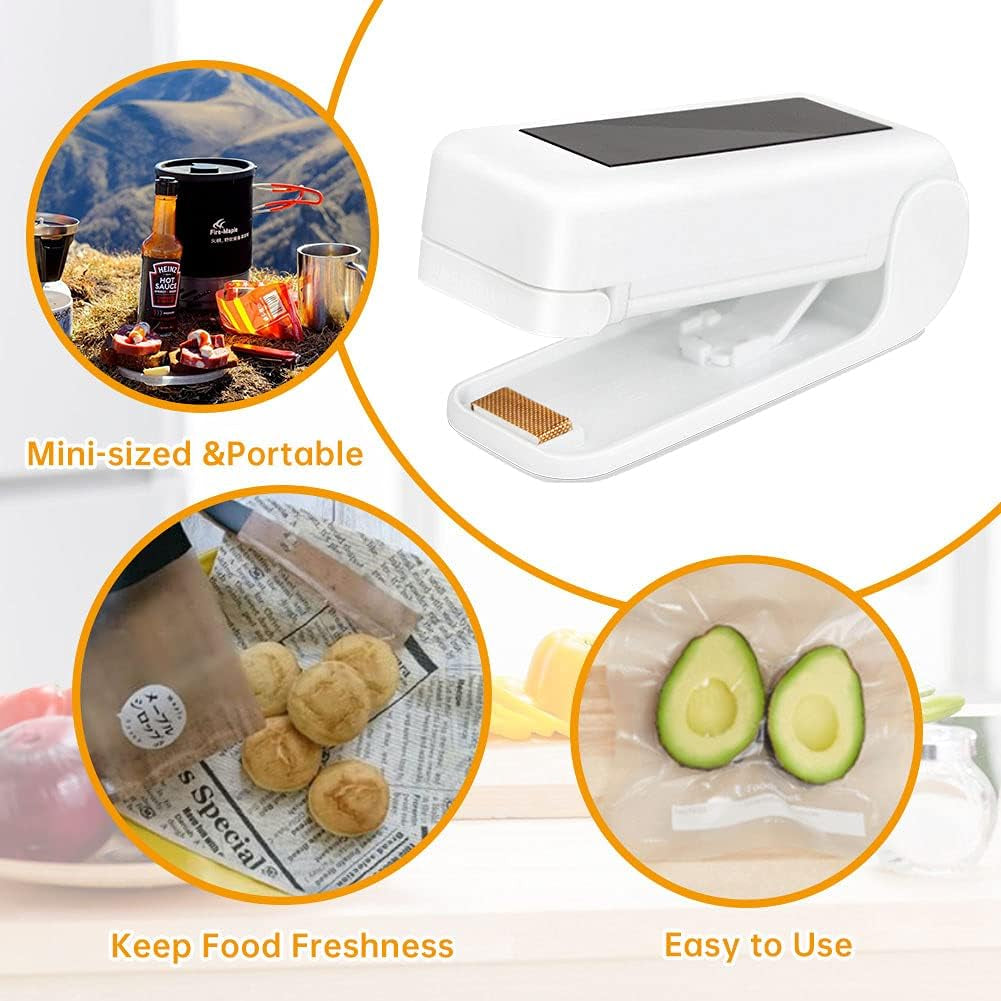 2Pack Mini Bag Sealer,Portable Plastic Bag Sealer,Handheld Mini Heat Sealer for Chip、Snack Fresh Bag、Food Storage, White2Pcs