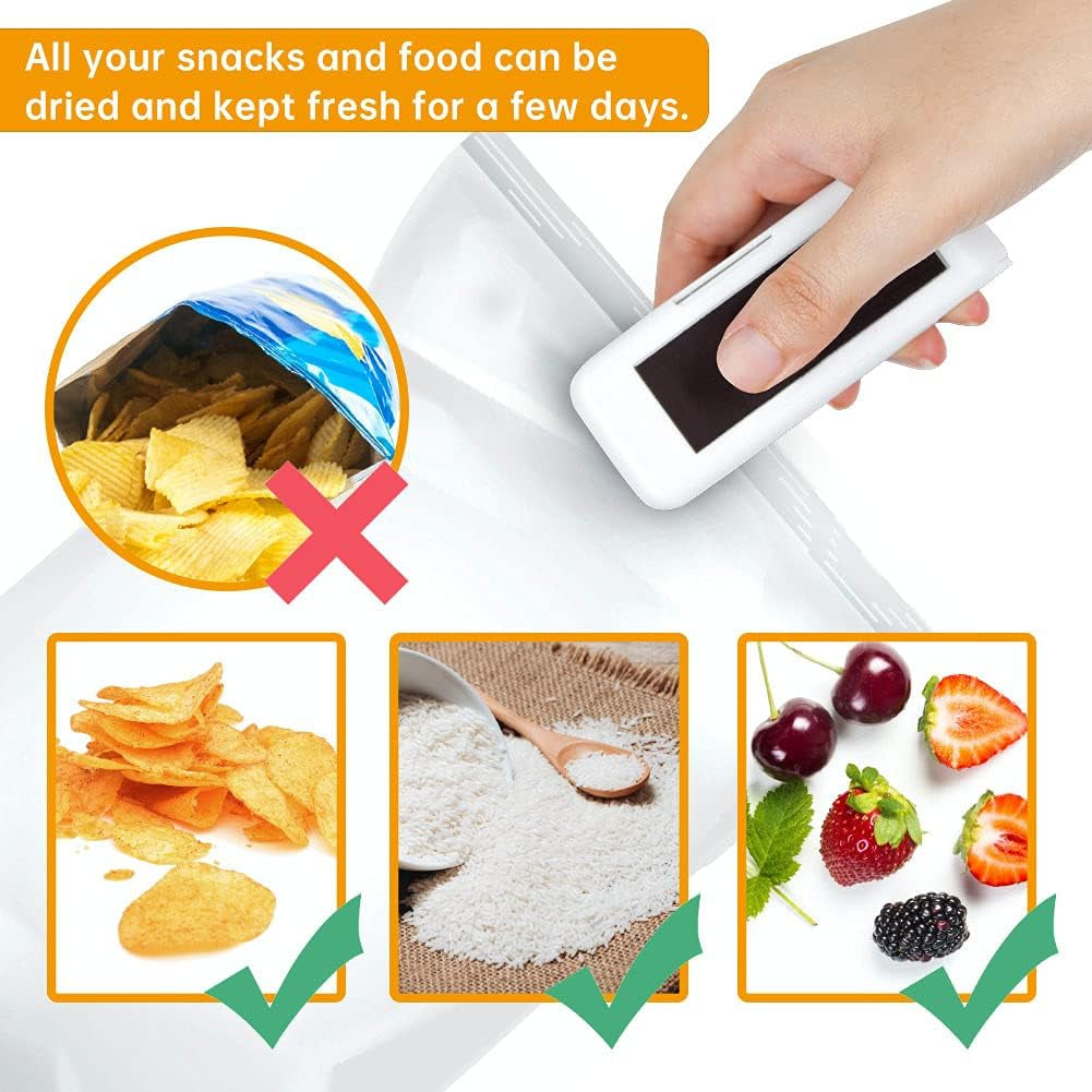 2Pack Mini Bag Sealer,Portable Plastic Bag Sealer,Handheld Mini Heat Sealer for Chip、Snack Fresh Bag、Food Storage, White2Pcs